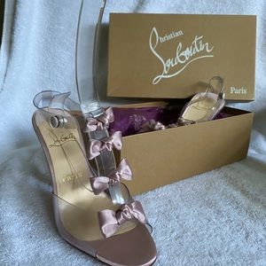 christian louboutin pink satin bow shoes size 10